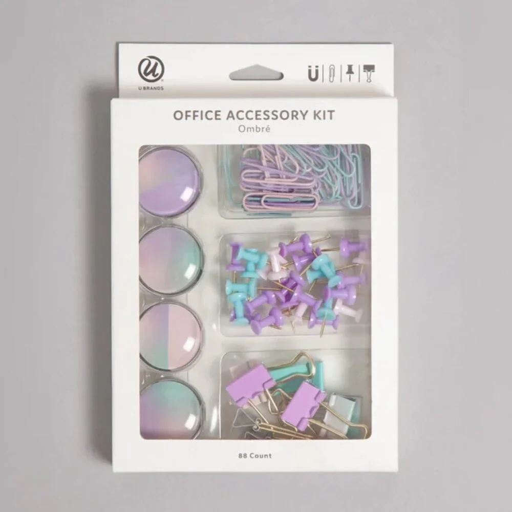 2 Pack U Brands Ombre Fashion Office Accessory Kit, 88 Count